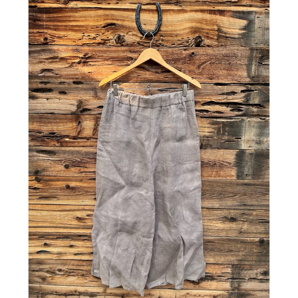 CATWALK STUDIO | Made in Italy Taupe Gray Linen Gaucho Wide Leg Pants S/M